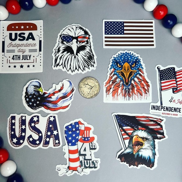 Celebrating The USA, 50 High Quality Patriotic Decal Stickers With Flags, Gnomes - Picture 9 of 16